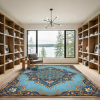 Intricate Azure Floral Medallion Scroll Rug