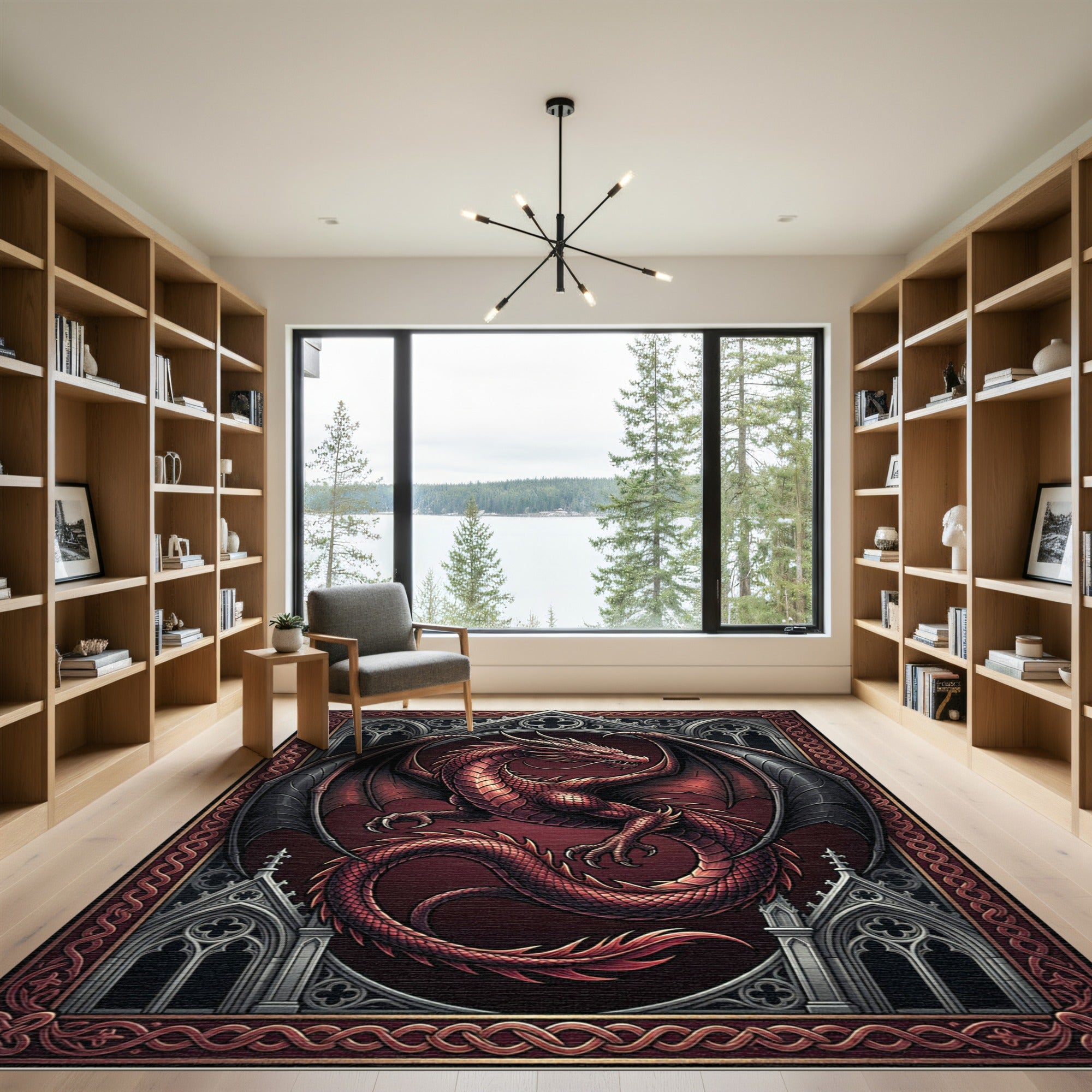 Gothic Crimson Dragon Archway Art Rug