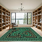 Luminous Emerald Greek Key Maze Rug