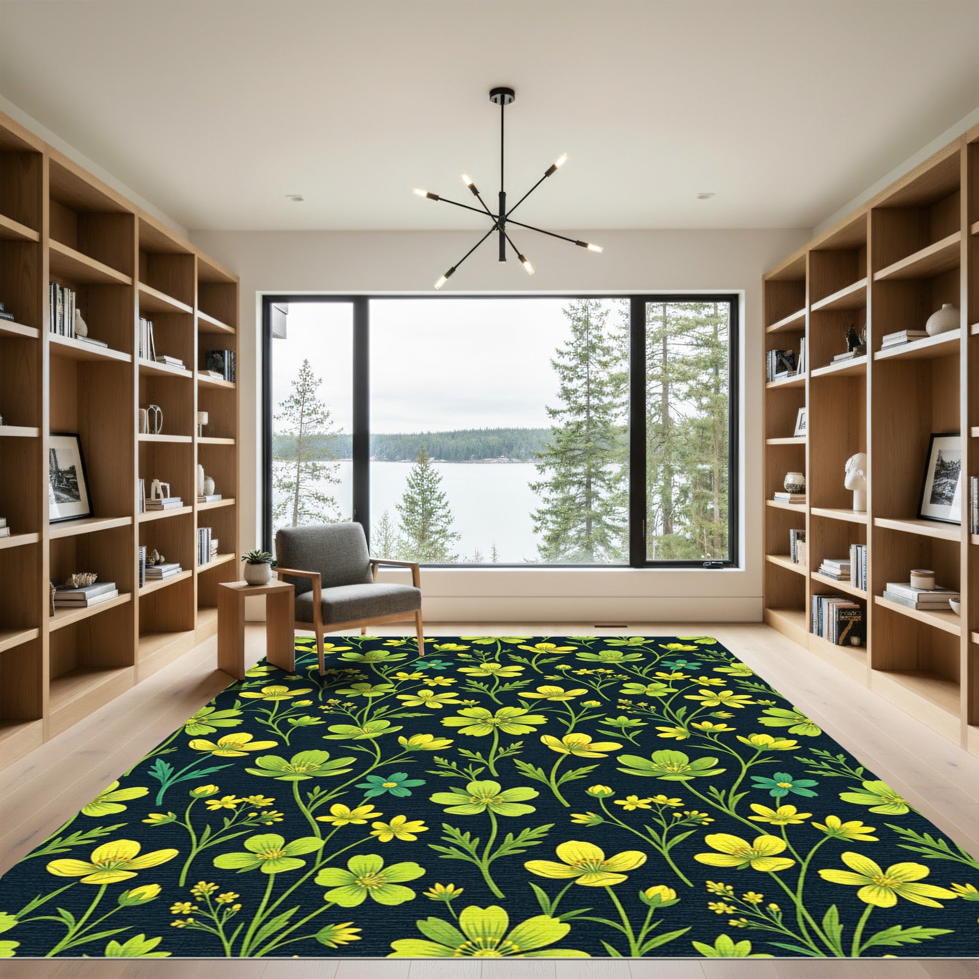 Lush Yellow Green Floral Pattern Rug