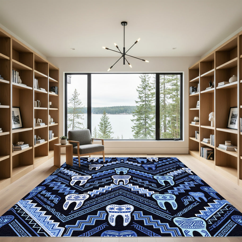 Blue Tooth Tribal Aztec Pattern Rug