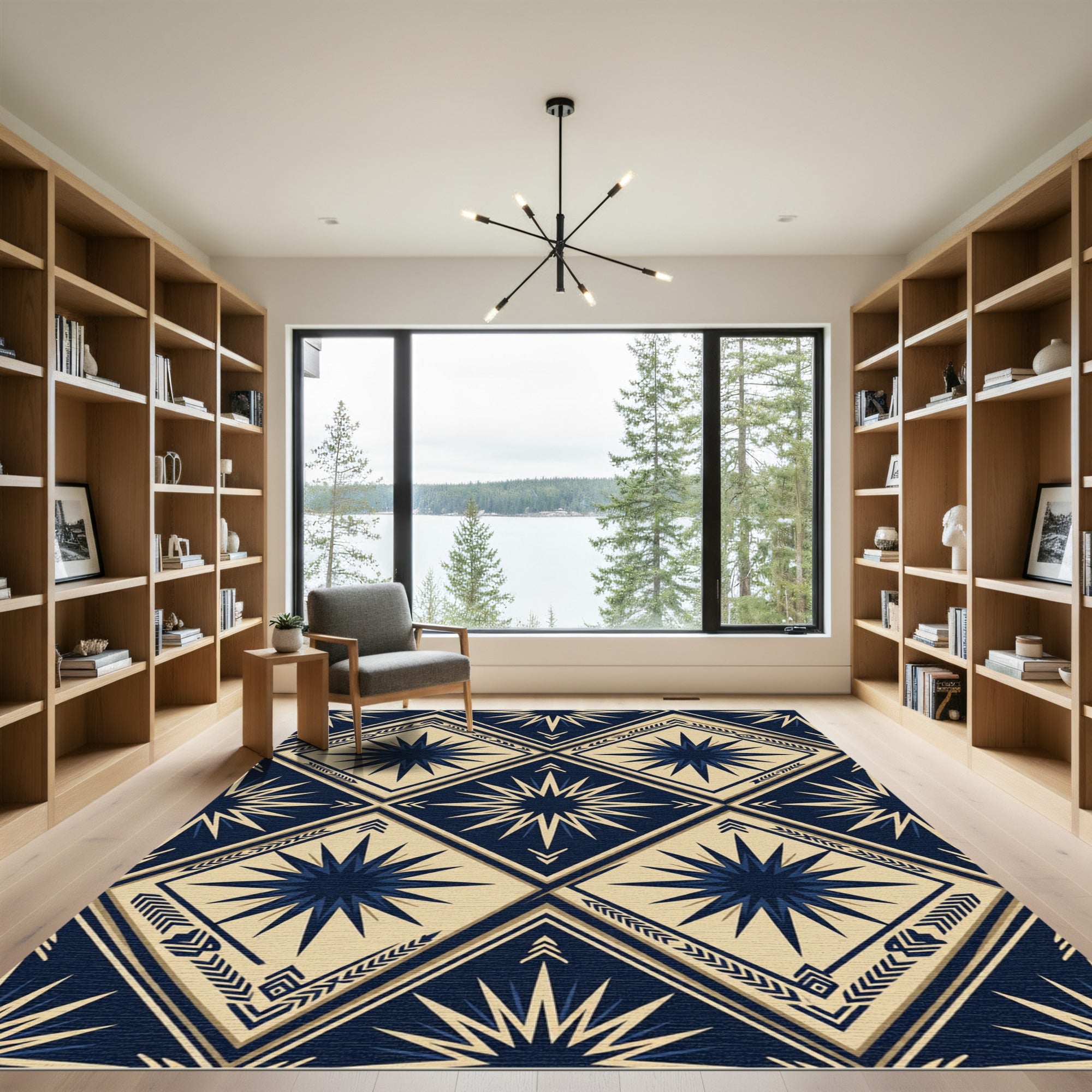 Deep Blue Starburst Diamond Geometric Rug