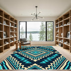 Teal and Cream Geometric Aztec Diamond Rug