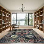 Coral Rose Palm Leaf Damask Square Rug