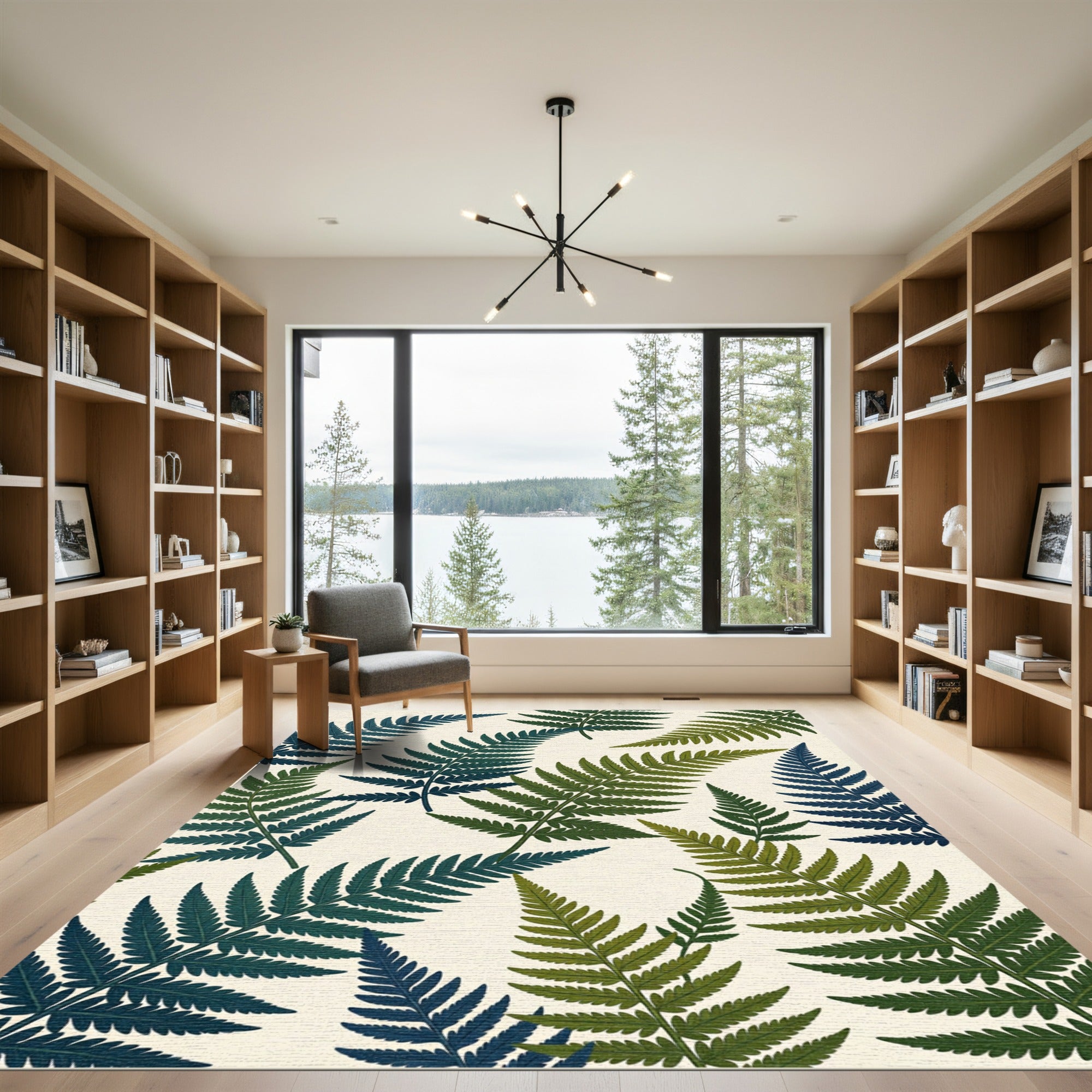 Teal Green Fern Leaf Arrangement Rug
