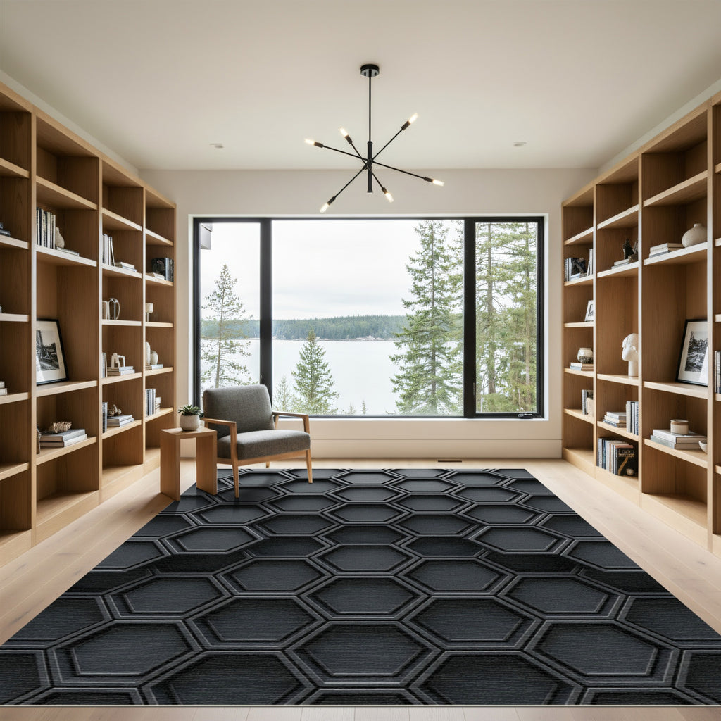 Dark Slate Gray Hexagonal Grid Rug