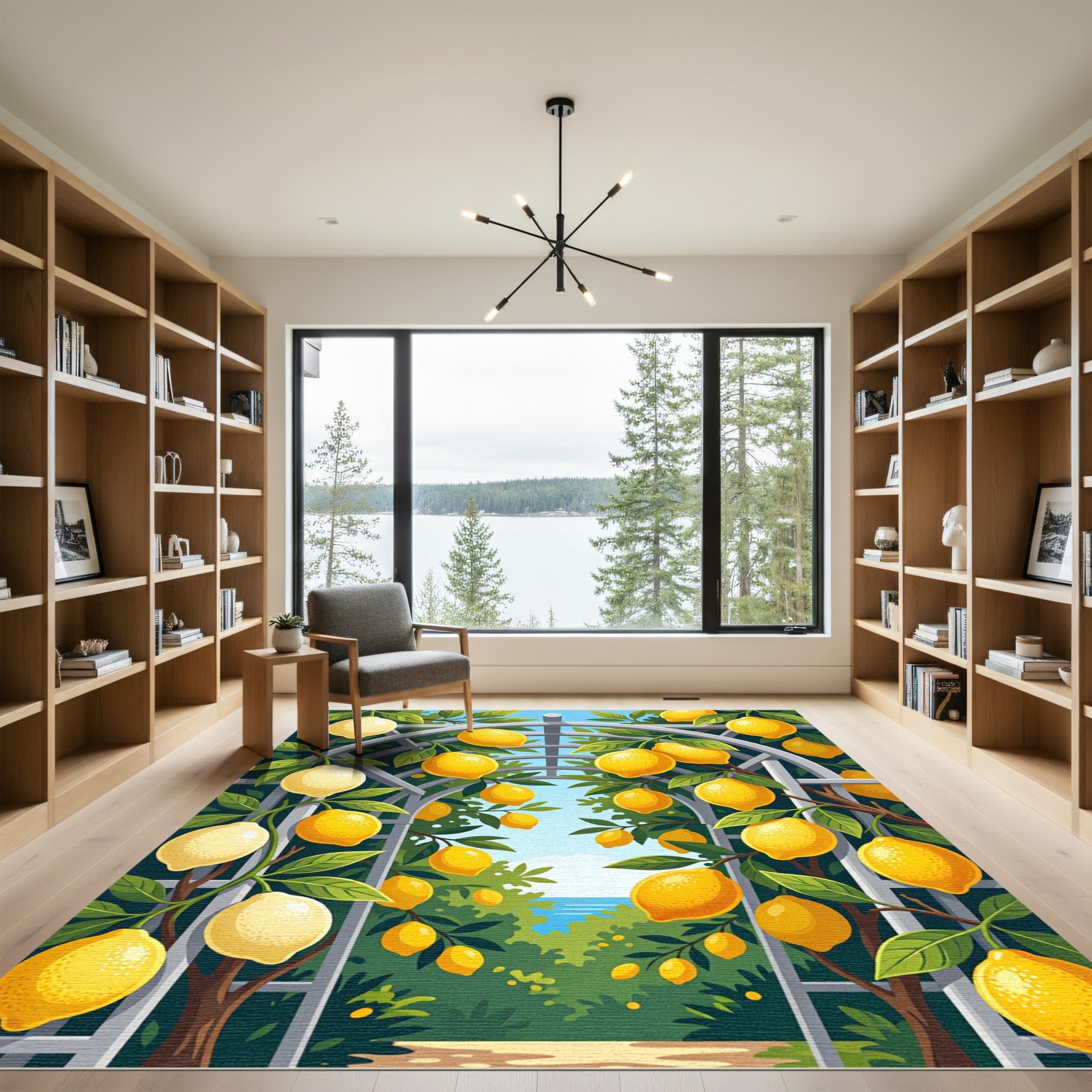 Sunlit Lemon Orchard Trellis Art Rug