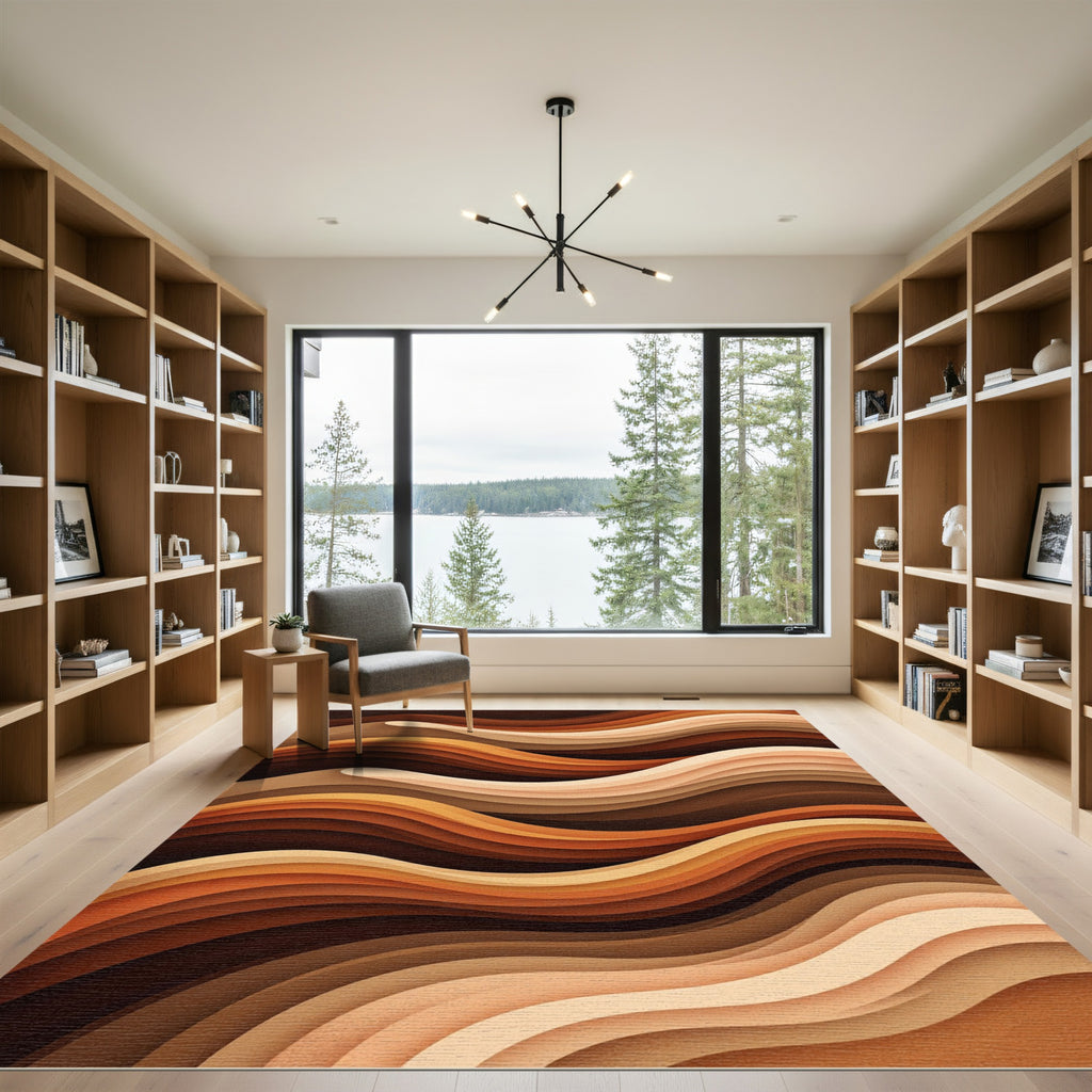 Modern Earthy Tones Abstract Wavy Rug