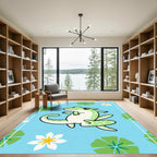 Playful Green Frog Lily Pad Garden Rug