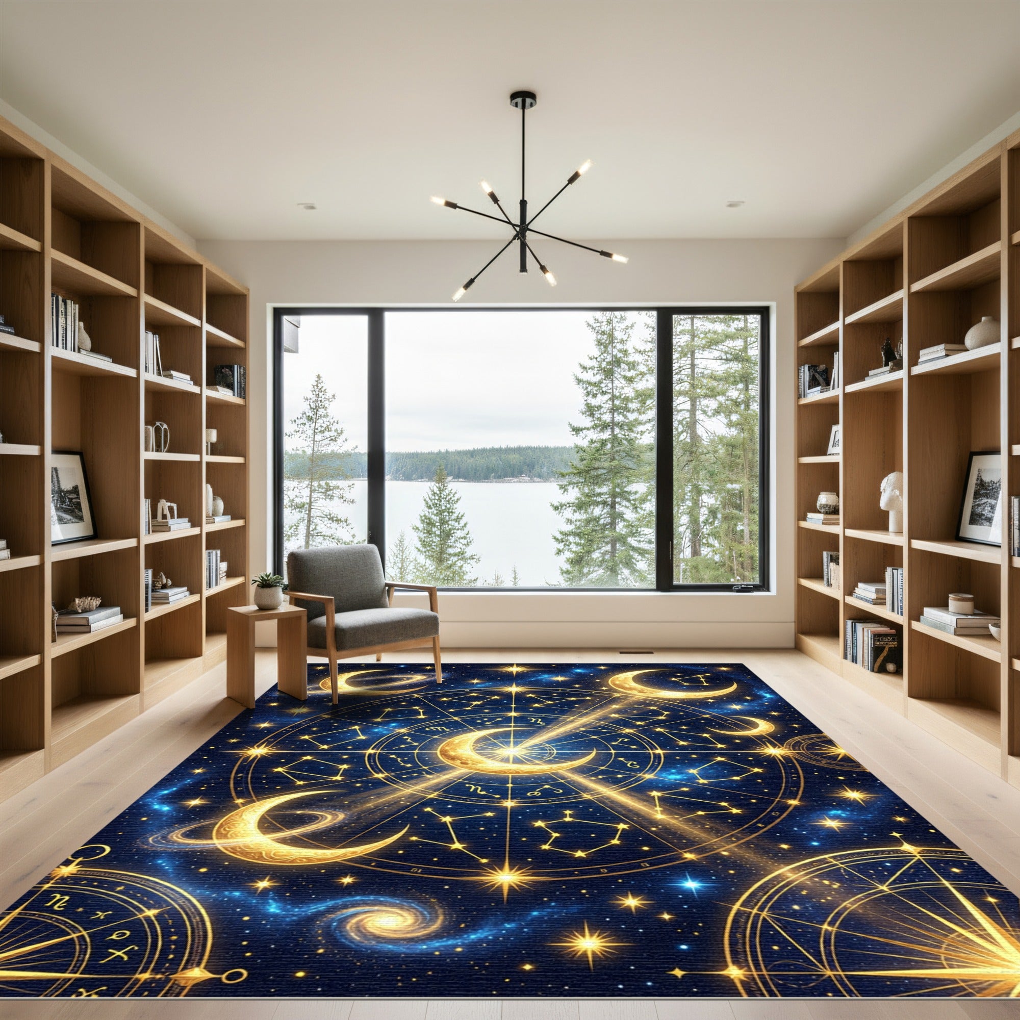 Golden Celestial Constellation Navy Starry Sky Rug