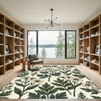 Vintage Botanical Green White Wildflower Meadow Rug