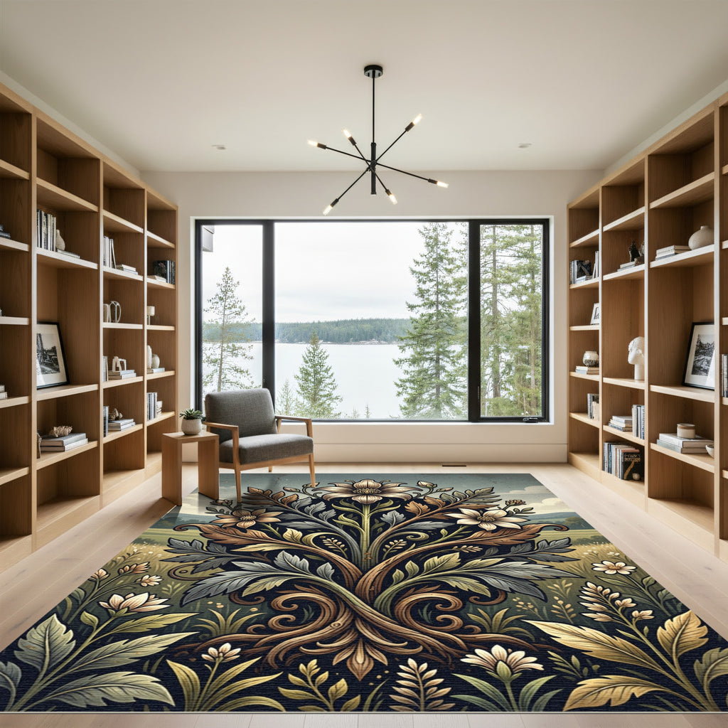 Earthy Floral Botanical Symmetry Art Rug