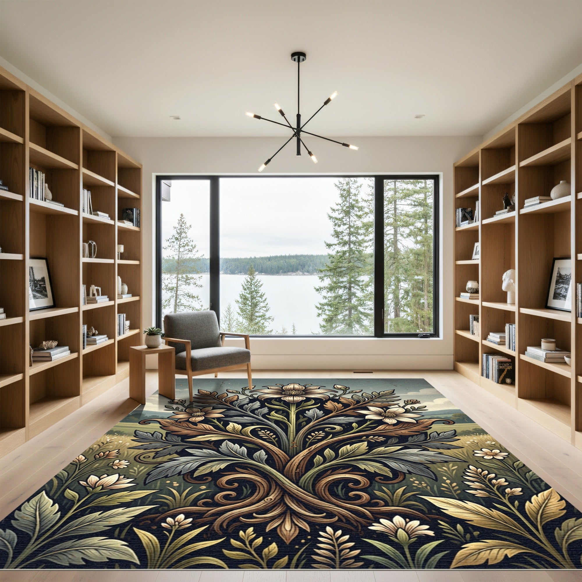 Earthy Floral Botanical Symmetry Art Rug
