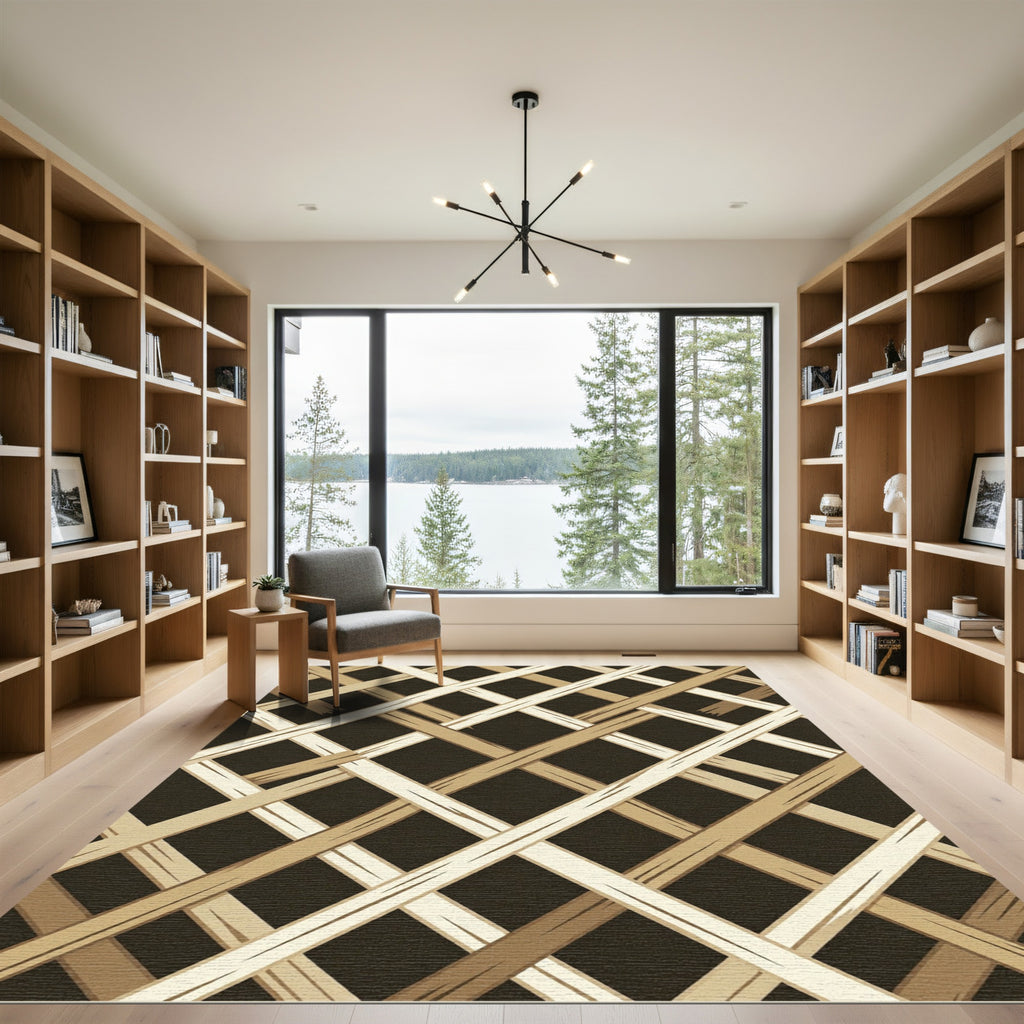 Warm Beige Woven Lattice Rug