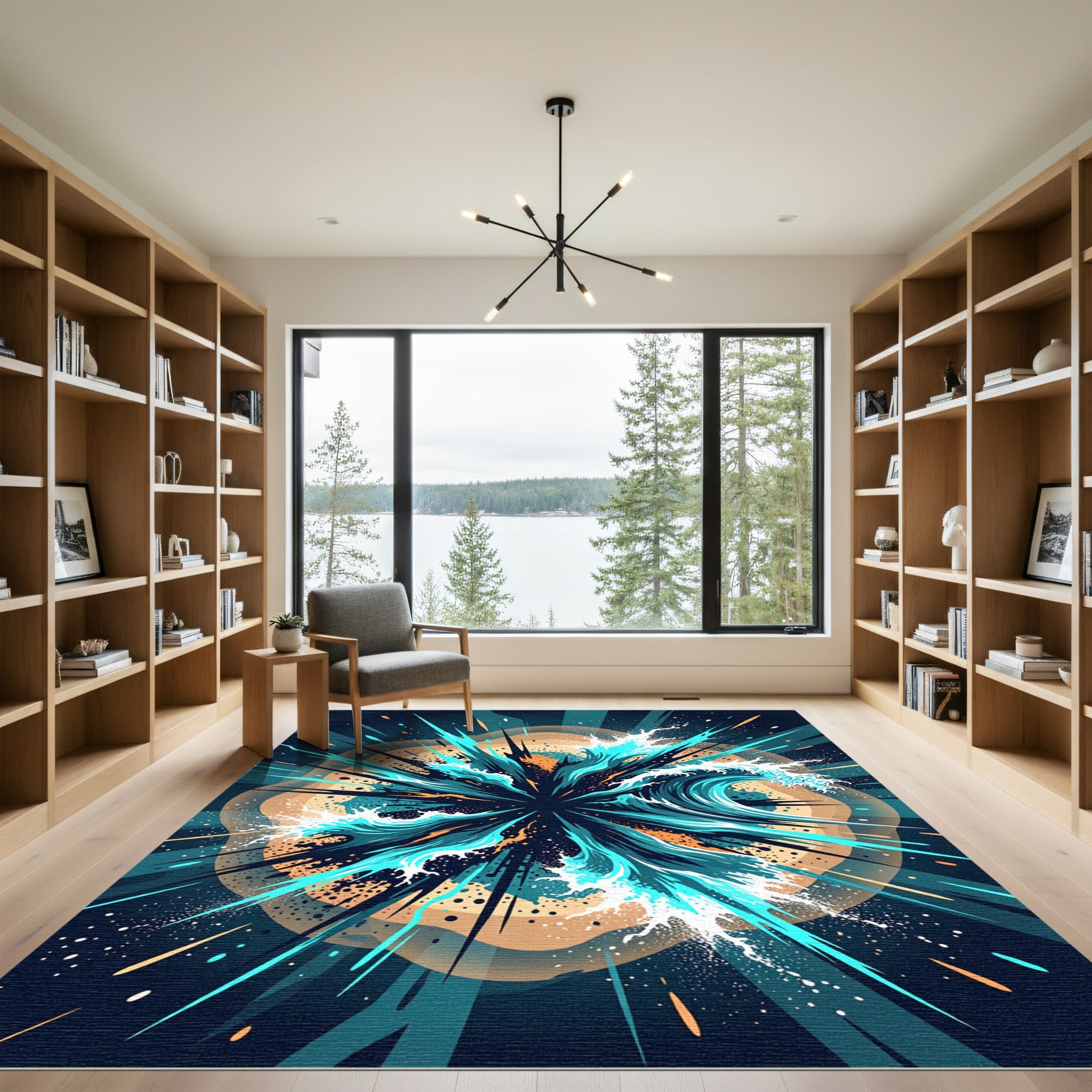 Dynamic Teal Marine Abstract Wave Rug