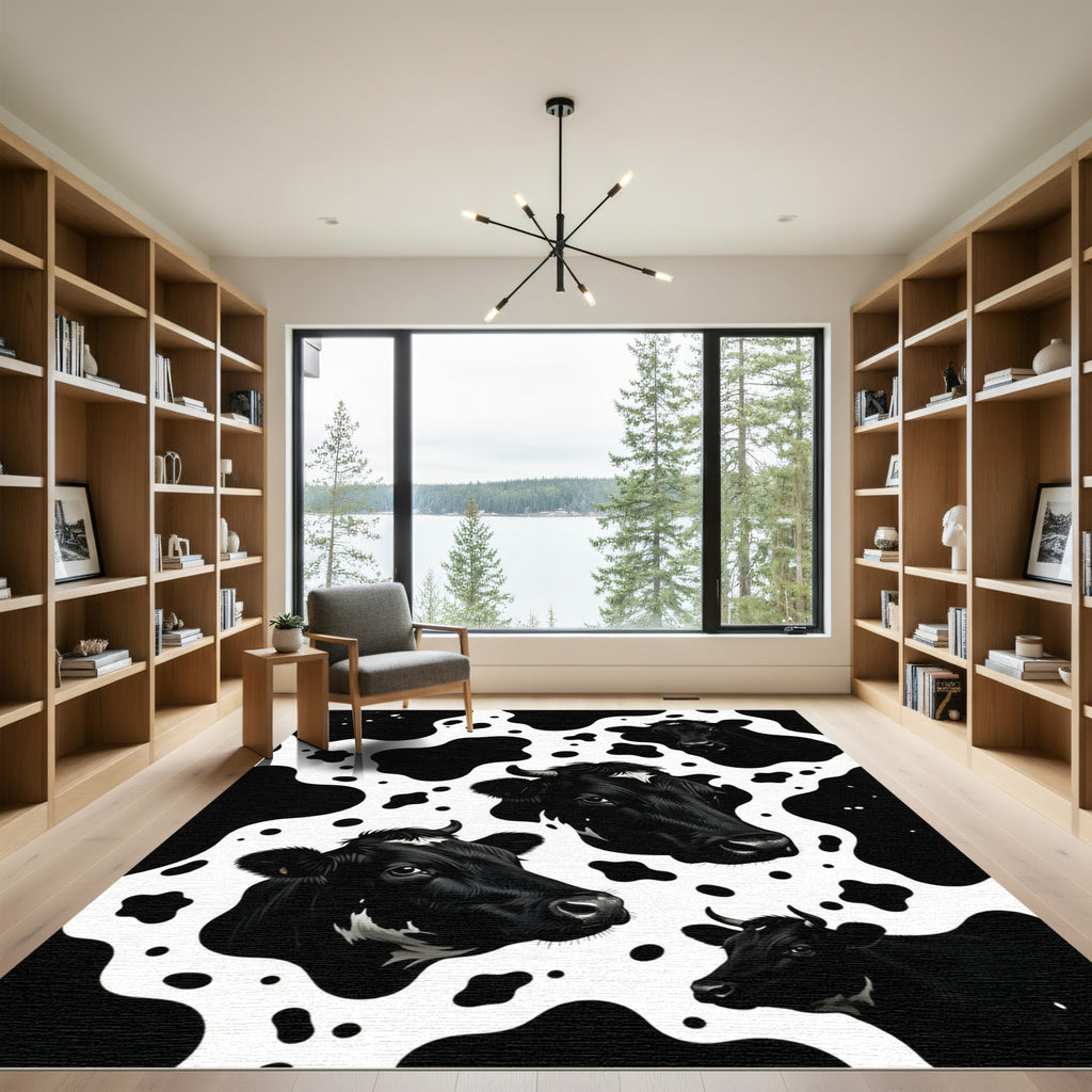 Black and White Holstein Cow Portrait Rug