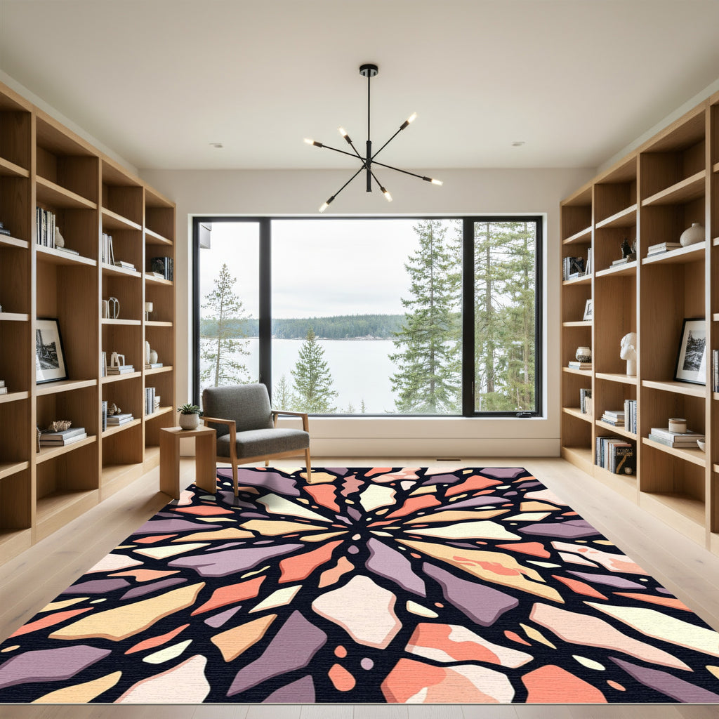 Abstract Shattered Shapes Terracotta Coral Cream Rug