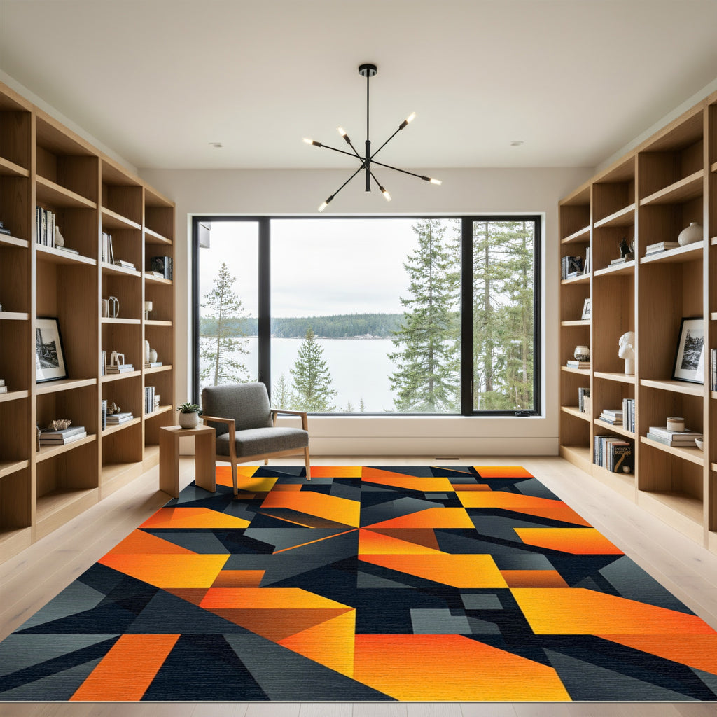 Geometric Modern Amber and Charcoal Rug