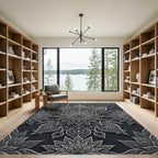 Elegant Silver Floral Filigree Medallion Rug