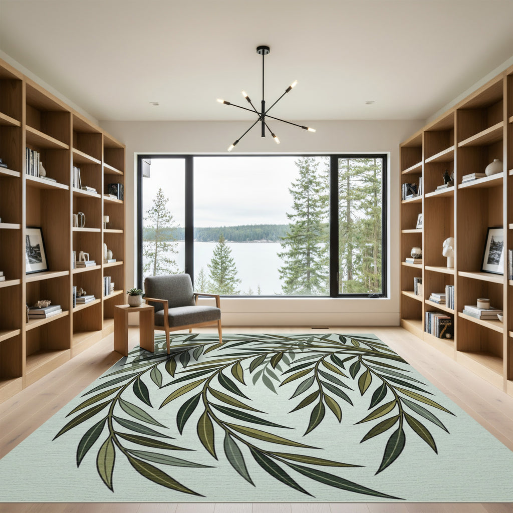 Elegant Sage Green Willow Branch Rug