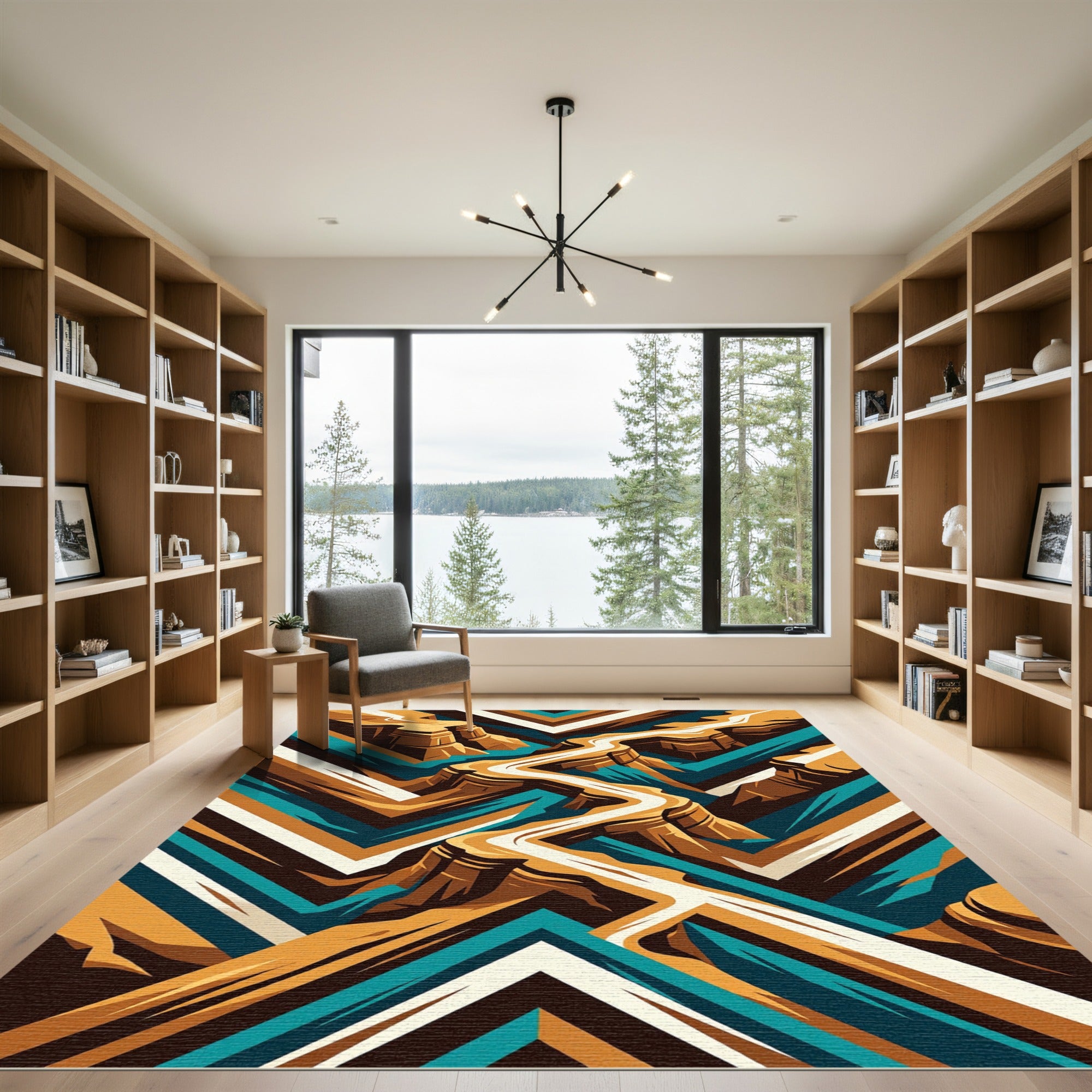 Abstract Canyon Terracotta Teal Geometric Rug