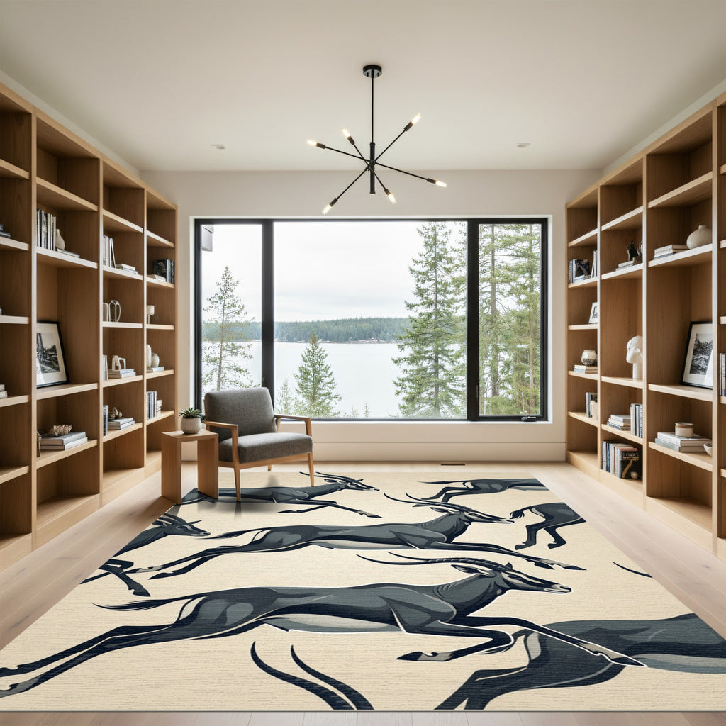 Running Slate Gray Gazelle Herd Rug