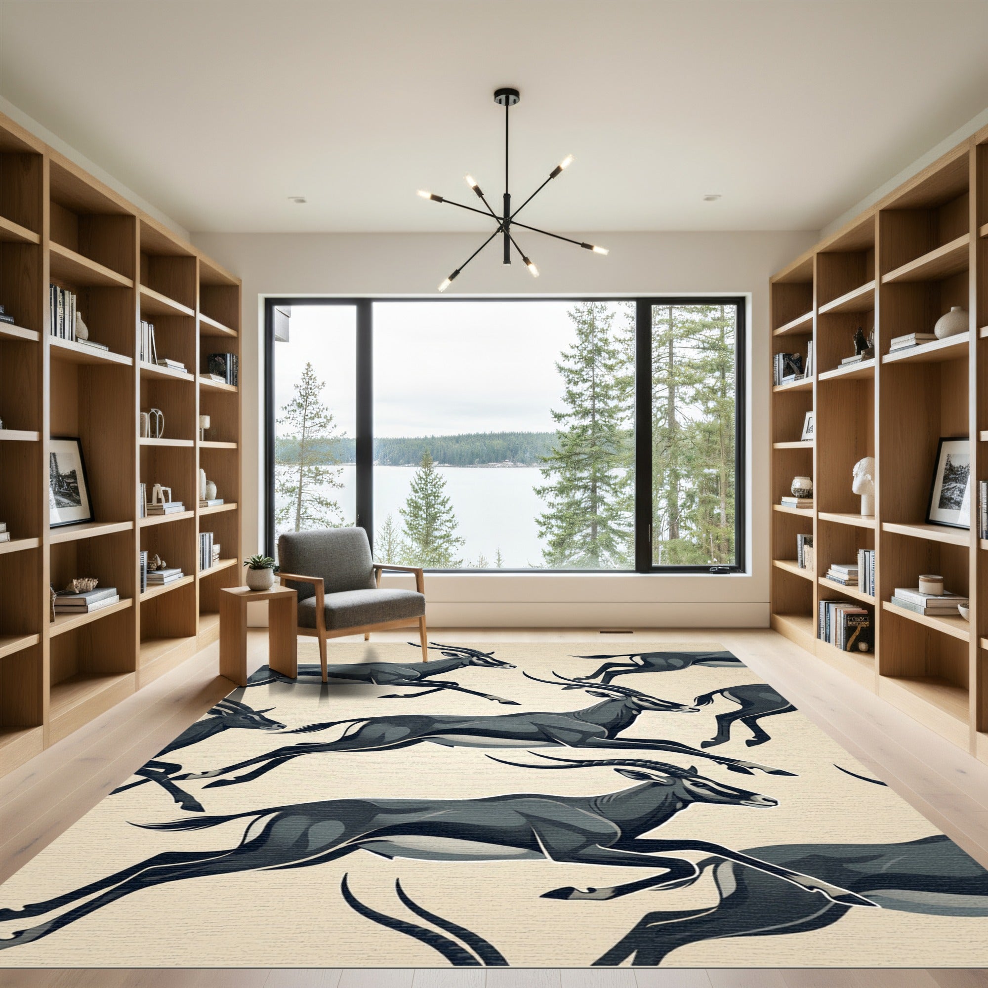 Running Slate Gray Gazelle Herd Rug