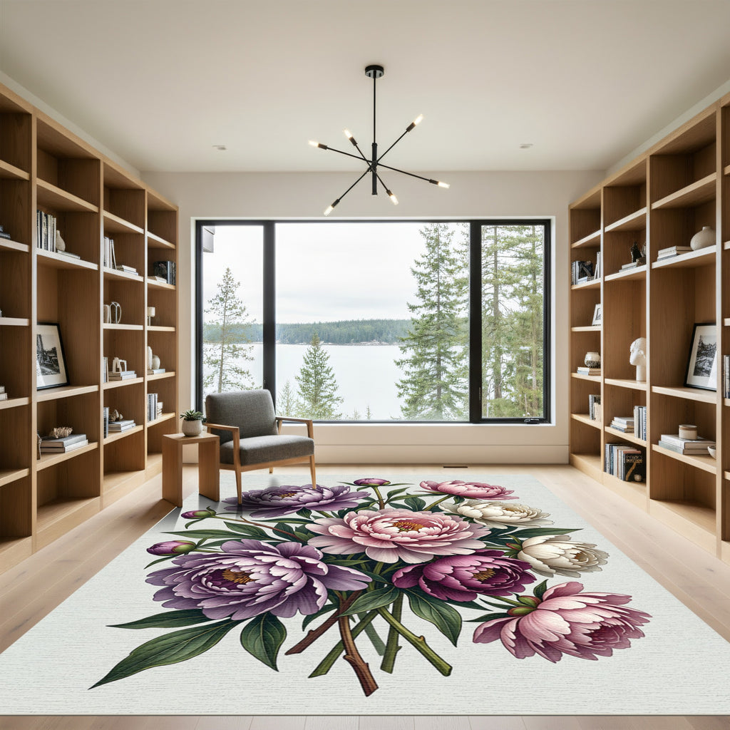 Lavender Pink White Peony Bouquet Rug
