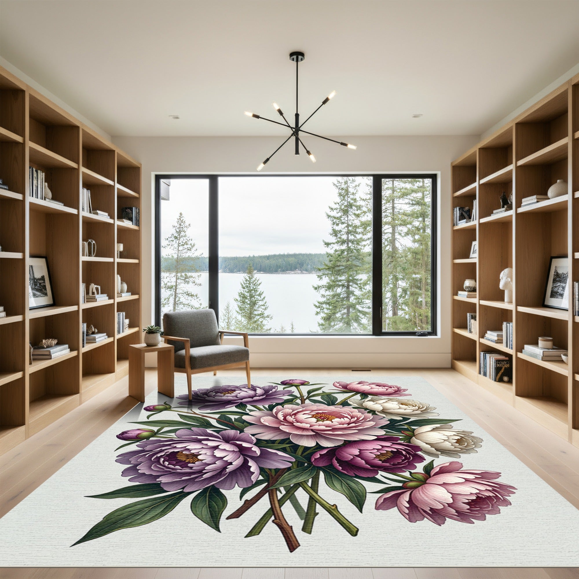 Lavender Pink White Peony Bouquet Rug