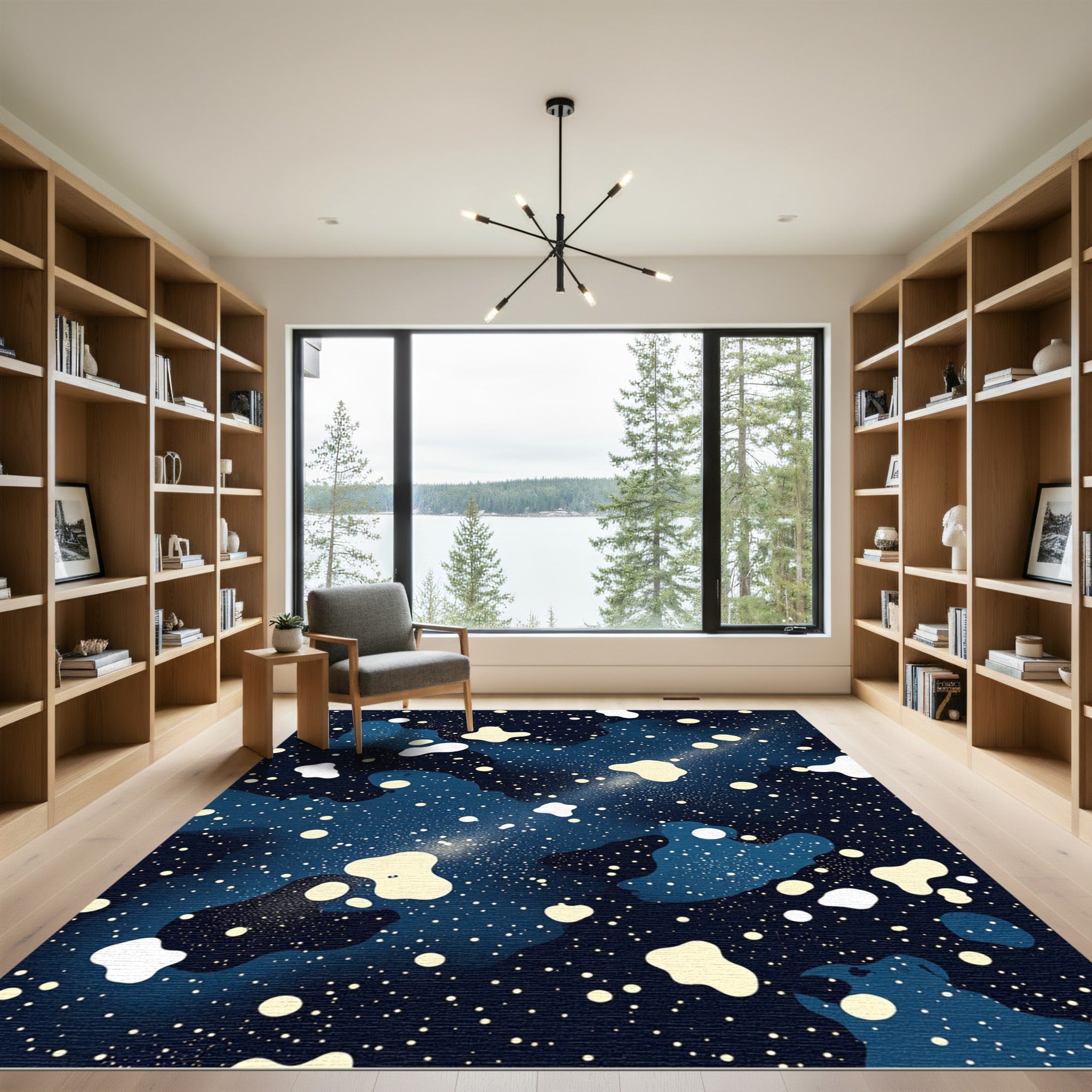 Cosmic Blue Abstract Starry Night Rug