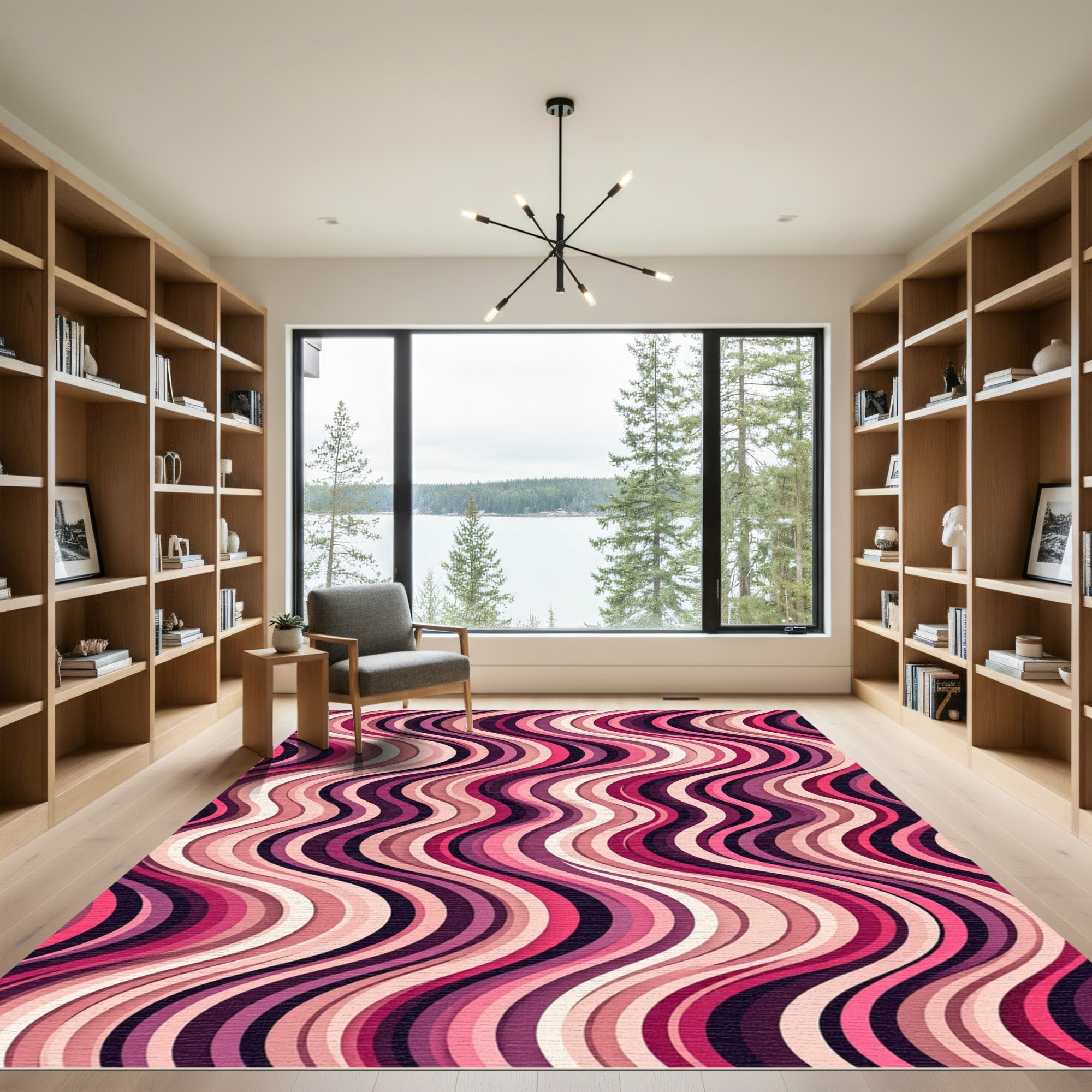 Retro Pink Wave Stripe Rug