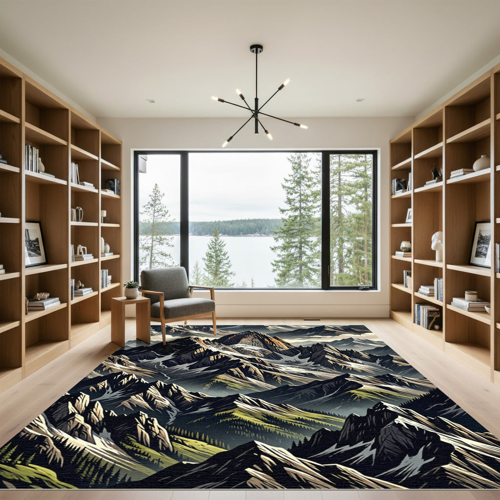Dramatic Jagged Mountain Range Panorama Rug