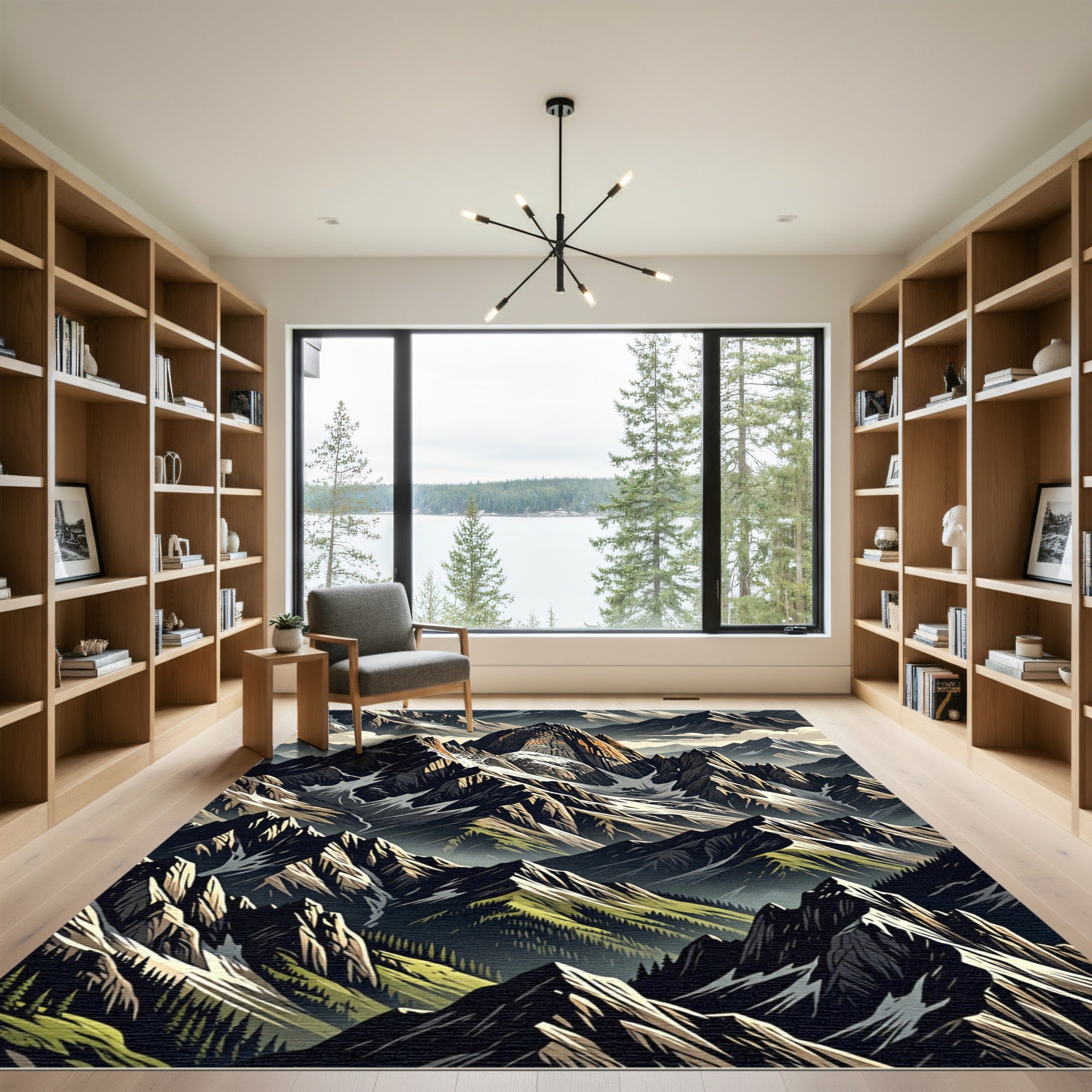Dramatic Jagged Mountain Range Panorama Rug