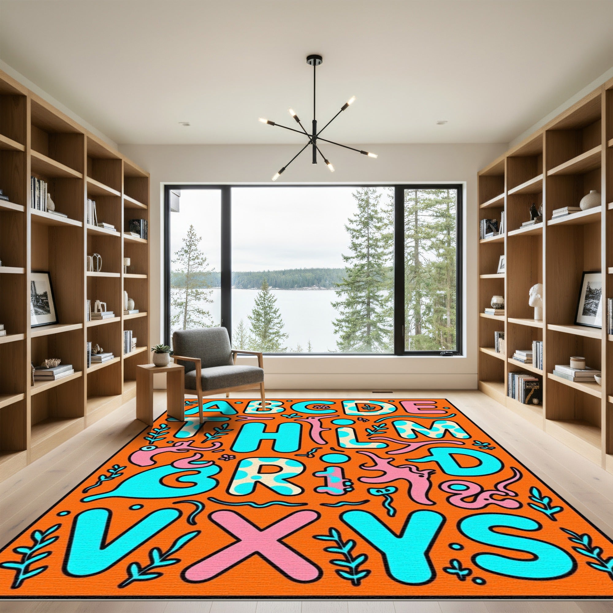 Whimsical Alphabet Dots Organic Shapes Rug