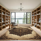 Ornate Vintage Gold Floral Medallion Rug