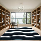 Dark Blue White Layered Wave Rug