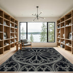 Gothic Slate Gray Ornate Cathedral Rose Rug
