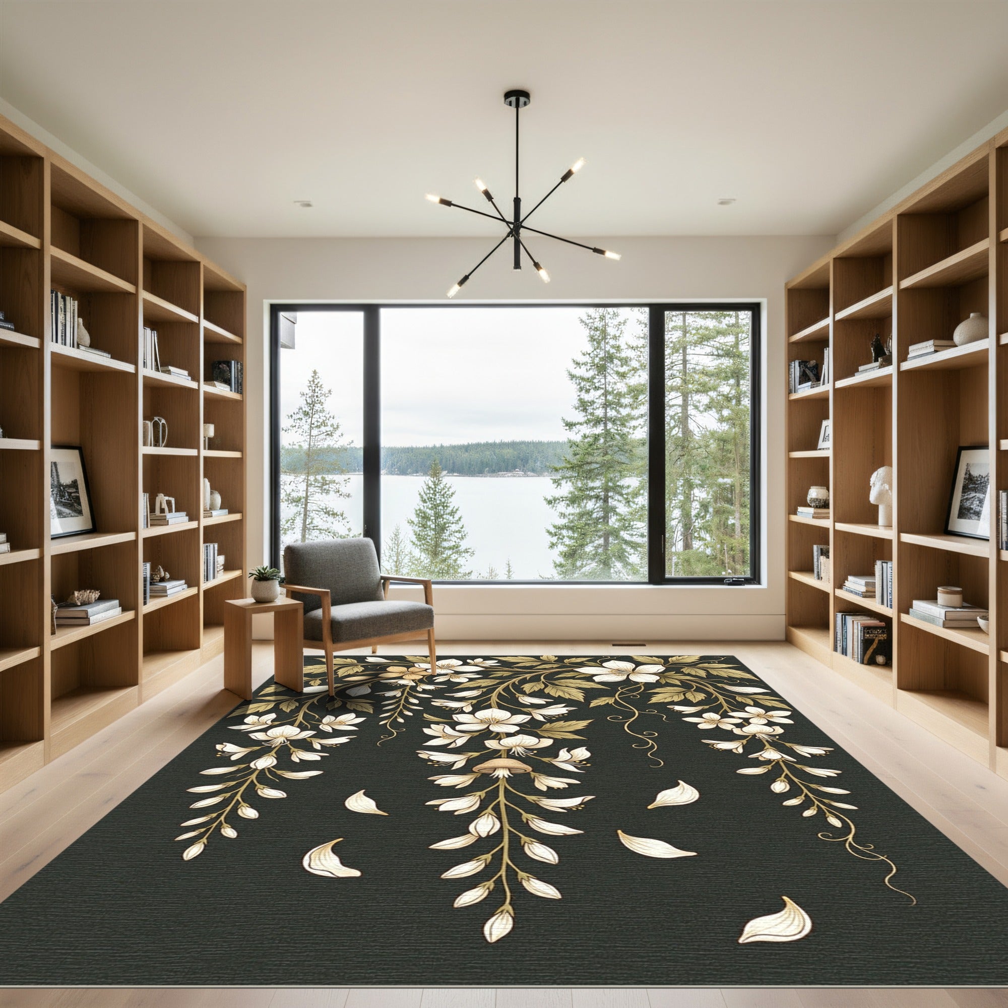 Cream Flower Vine Mushroom Whimsical Rug