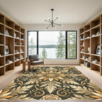 Golden Floral Acanthus Leaf Medallion Rug
