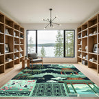 Jade Pagoda Crane Willow Scene Rug