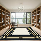 Modern Cream Black Gold Geometric Frame Rug