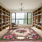 Vintage Pink Floral Damask Ribbon Frame Rug