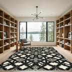 Gothic Black and Cream Lattice Tile Rug