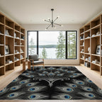 Elegant Peacock Feather Black Ornate Rug