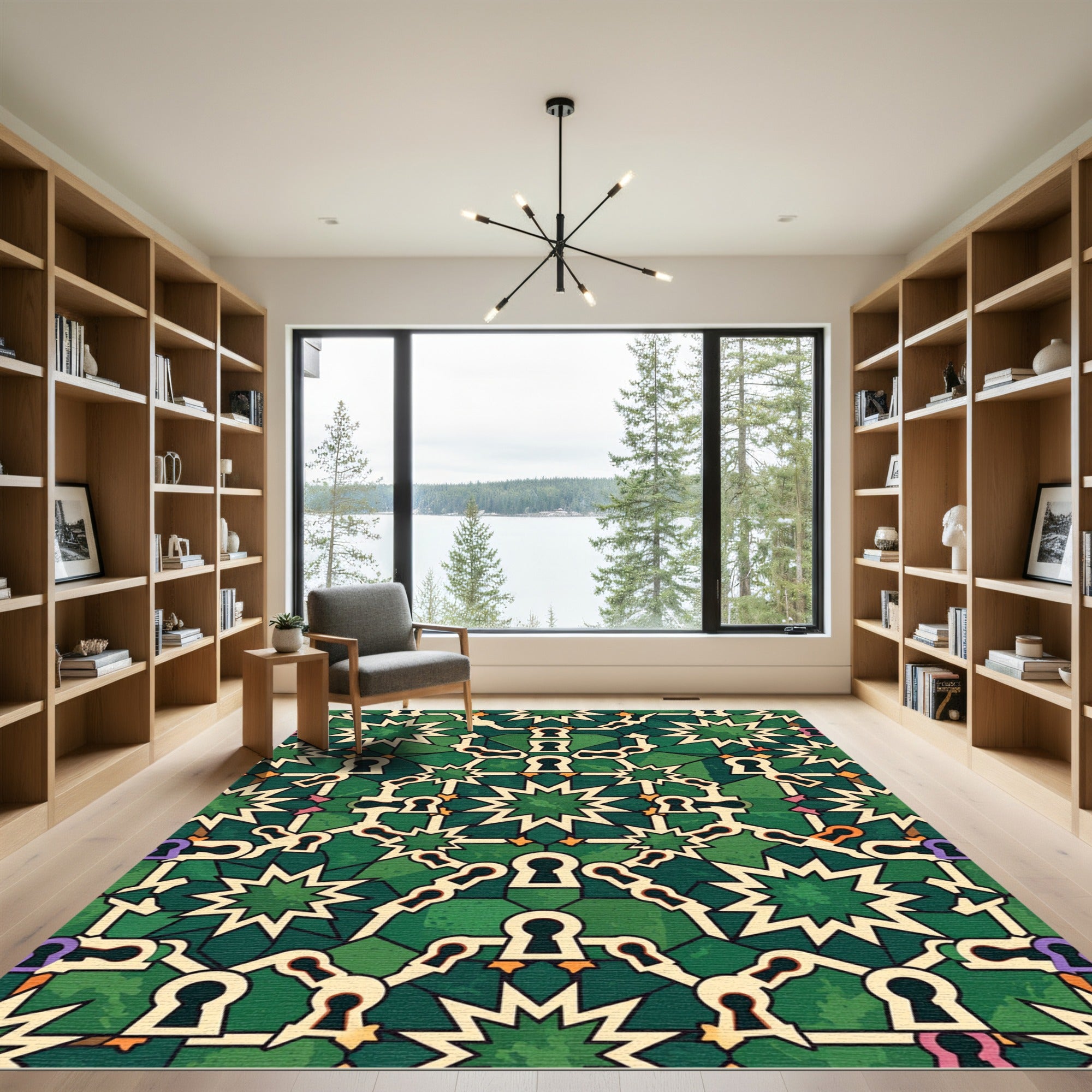 Emerald Star Geometric Keyhole Symmetry Rug