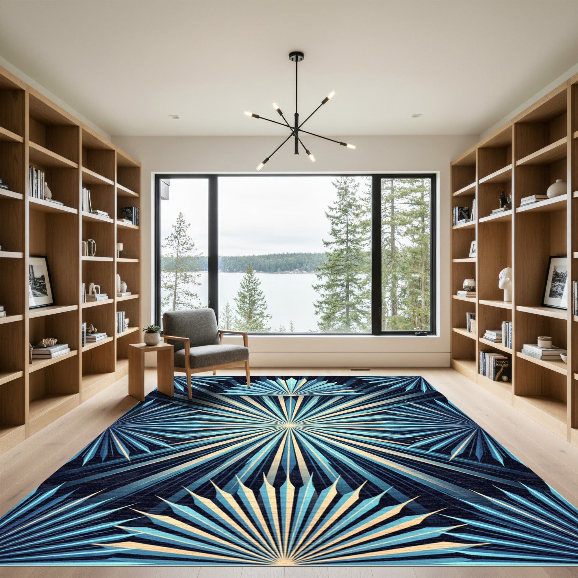 Art Deco Blue Radiant Sunburst Rug
