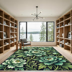 Lush Green Peony Floral Swirl Rug