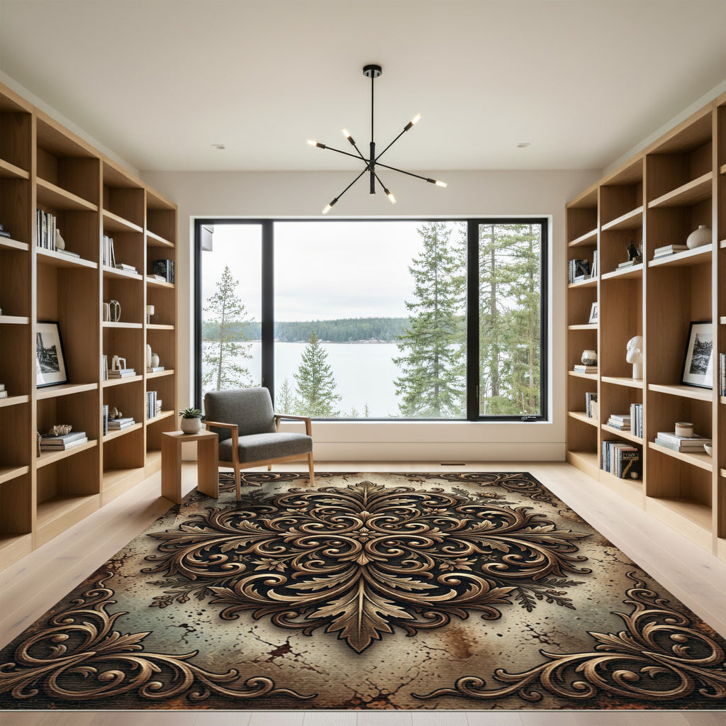Ornate Bronze Antique Filigree Medallion Rug