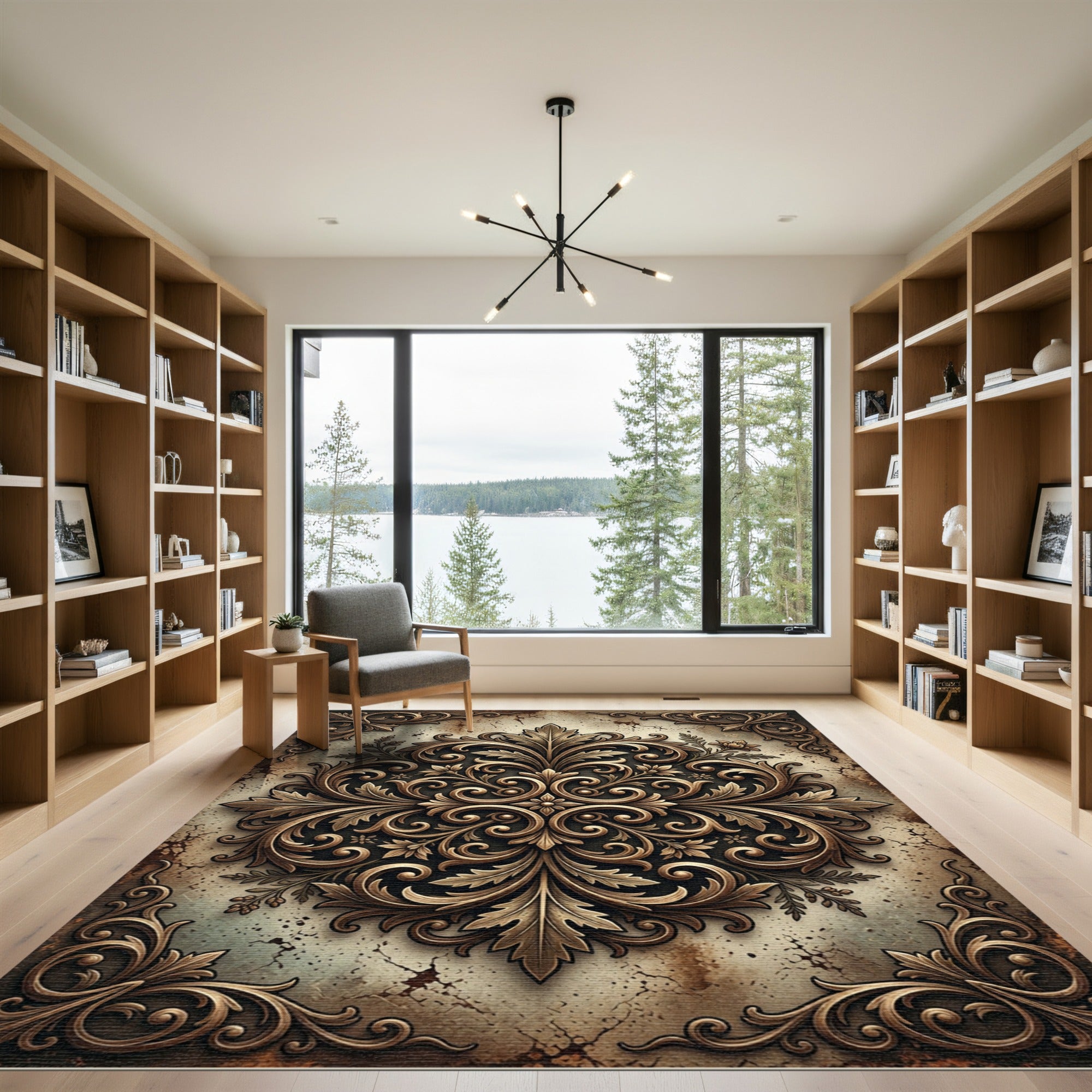 Ornate Bronze Antique Filigree Medallion Rug