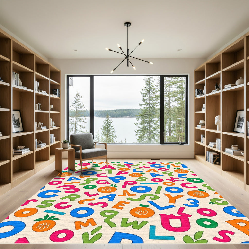 Playful Alphabet And Numbers Collage Rug